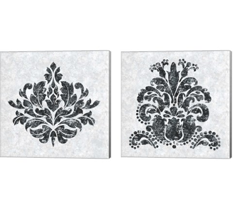 Textured Damask on White 2 Piece Canvas Print Set by Lee C