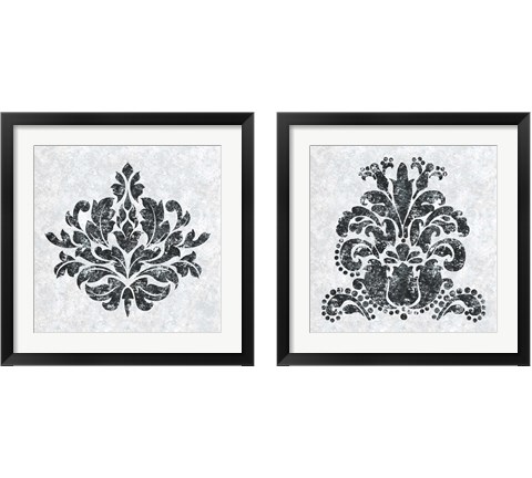 Textured Damask on White 2 Piece Framed Art Print Set by Lee C