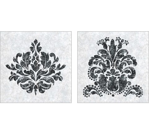Textured Damask on White 2 Piece Art Print Set by Lee C