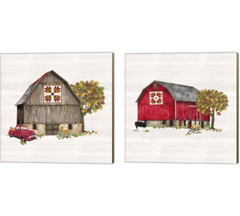 Fall Barn Quilt 2 Piece Canvas Print Set by Tara Reed