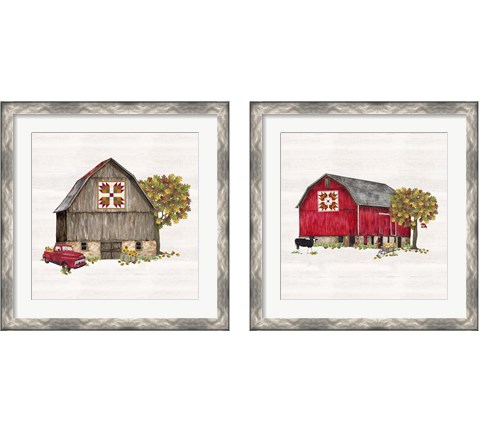Fall Barn Quilt 2 Piece Framed Art Print Set by Tara Reed