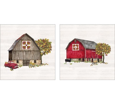 Fall Barn Quilt 2 Piece Art Print Set by Tara Reed