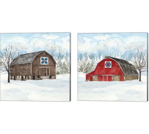 Winter Barn Quilt 2 Piece Canvas Print Set by Tara Reed