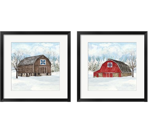 Winter Barn Quilt 2 Piece Framed Art Print Set by Tara Reed