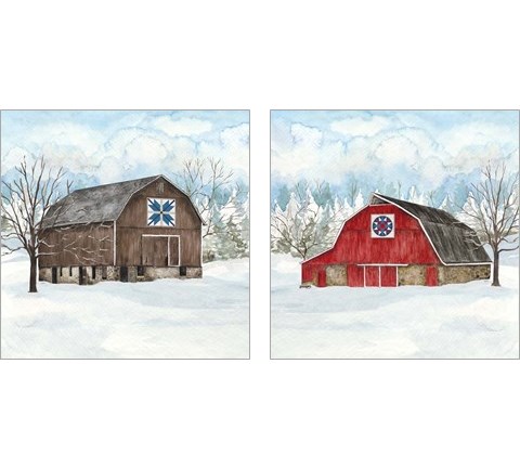 Winter Barn Quilt 2 Piece Art Print Set by Tara Reed