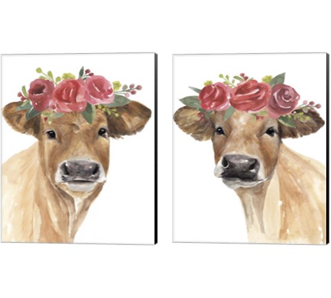 Flowered Cow 2 Piece Canvas Print Set by Annie Warren