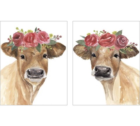 Flowered Cow 2 Piece Art Print Set by Annie Warren