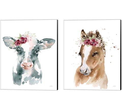 Floral Cow & Pony 2 Piece Canvas Print Set by Katrina Pete