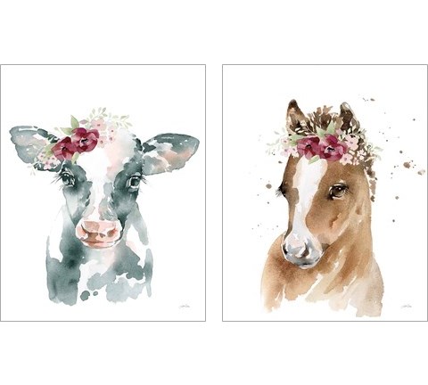 Floral Cow & Pony 2 Piece Art Print Set by Katrina Pete