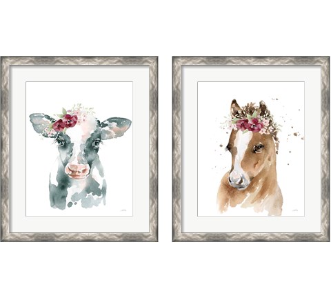Floral Cow & Pony 2 Piece Framed Art Print Set by Katrina Pete