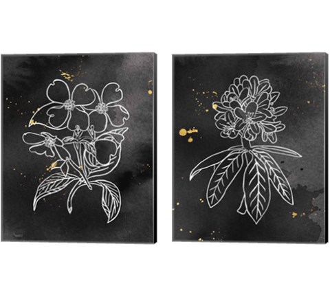 Indigo Blooms Black 2 Piece Canvas Print Set by Wild Apple Portfolio