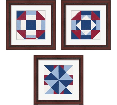 Americana Patchwork Tile 3 Piece Framed Art Print Set by Vanna Lam