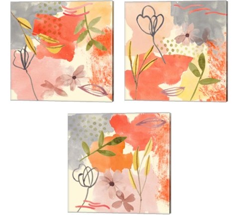 Flower Shimmer  3 Piece Canvas Print Set by Melissa Wang