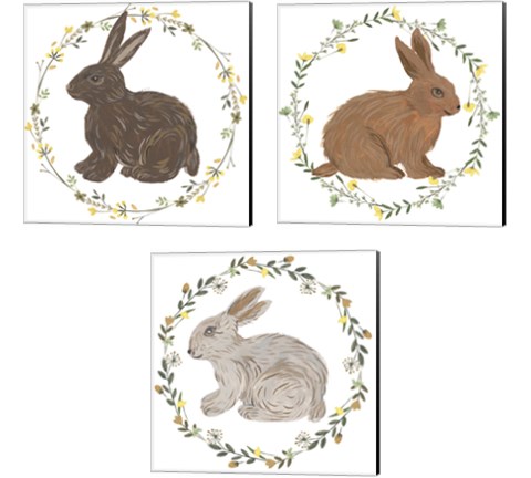 Happy Bunny Day 3 Piece Canvas Print Set by Melissa Wang