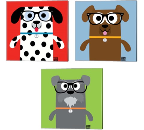 Bow Wow Dogs 3 Piece Canvas Print Set by Todd Art