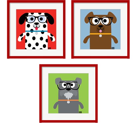 Bow Wow Dogs 3 Piece Framed Art Print Set by Todd Art