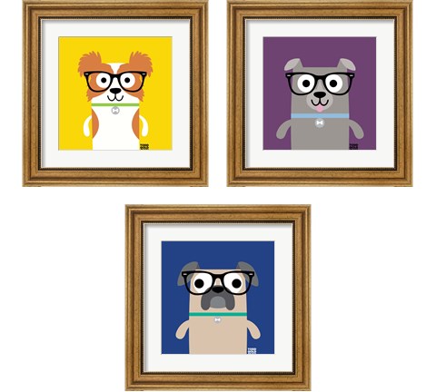 Bow Wow Dogs 3 Piece Framed Art Print Set by Todd Art