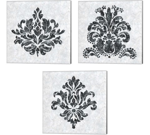 Textured Damask on White 3 Piece Canvas Print Set by Lee C