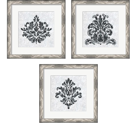 Textured Damask on White 3 Piece Framed Art Print Set by Lee C