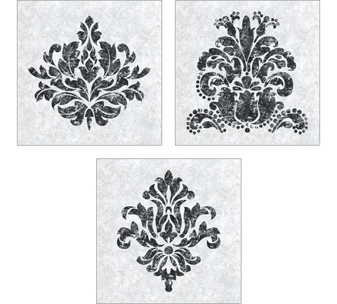 Textured Damask on White 3 Piece Art Print Set by Lee C