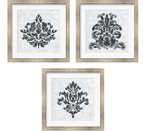 Textured Damask on White 3 Piece Framed Art Print Set by Lee C