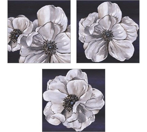 Blue & White Floral 3 Piece Art Print Set by Lee C