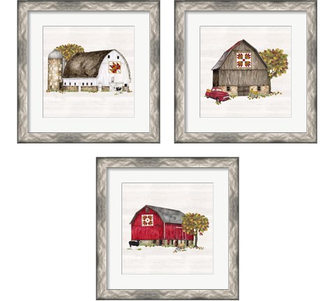 Fall Barn Quilt 3 Piece Framed Art Print Set by Tara Reed