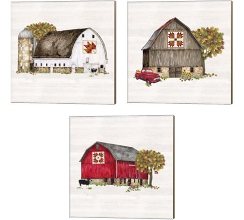 Fall Barn Quilt 3 Piece Canvas Print Set by Tara Reed