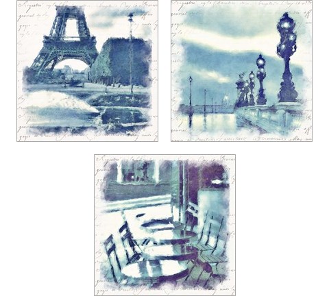 Paris in Blue 3 Piece Art Print Set by Noah Bay