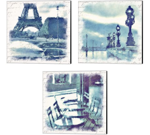 Paris in Blue 3 Piece Canvas Print Set by Noah Bay
