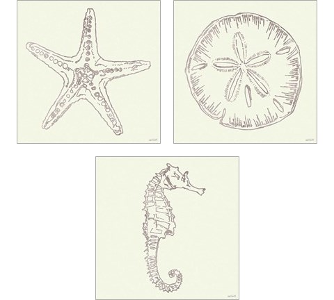 Coastal Breeze Sketches Silver 3 Piece Art Print Set by Anne Tavoletti