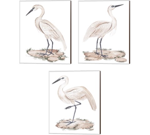 A White Heron 3 Piece Canvas Print Set by Melissa Wang