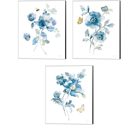Blues of Summer Gilded 3 Piece Canvas Print Set by Danhui Nai