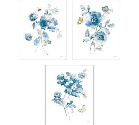 Blues of Summer Gilded 3 Piece Art Print Set by Danhui Nai