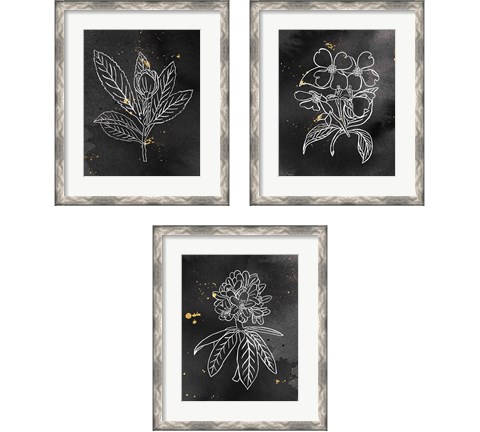 Indigo Blooms Black 3 Piece Framed Art Print Set by Wild Apple Portfolio