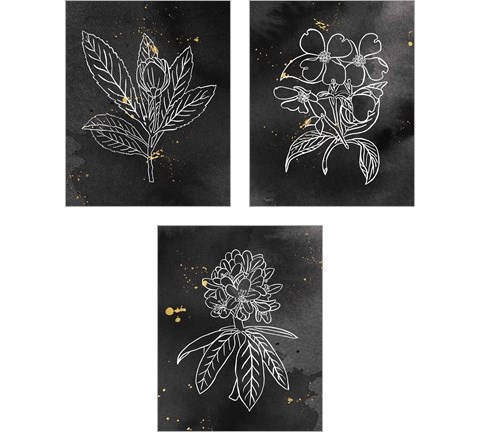 Indigo Blooms Black 3 Piece Art Print Set by Wild Apple Portfolio