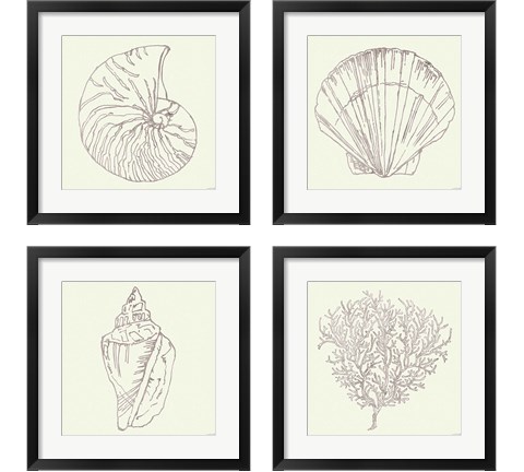 Coastal Breeze Sketches Silver 4 Piece Framed Art Print Set by Anne Tavoletti