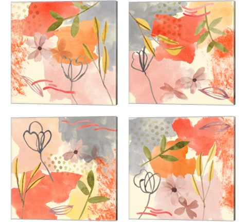 Flower Shimmer  4 Piece Canvas Print Set by Melissa Wang