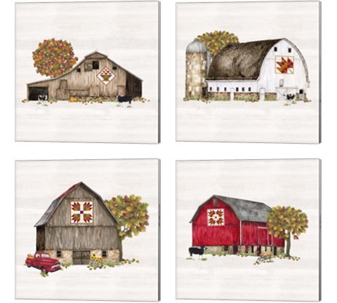 Fall Barn Quilt 4 Piece Canvas Print Set by Tara Reed
