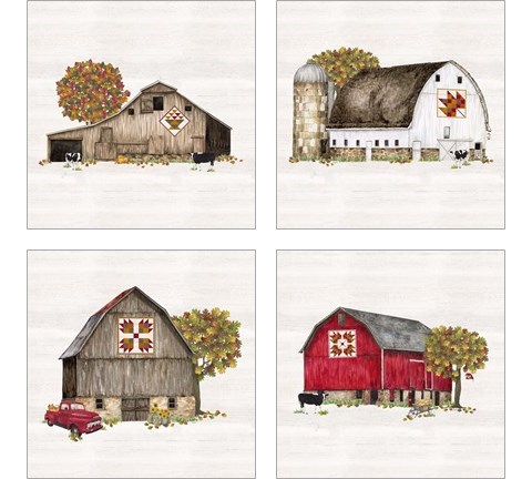 Fall Barn Quilt 4 Piece Art Print Set by Tara Reed
