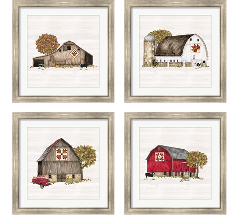 Fall Barn Quilt 4 Piece Framed Art Print Set by Tara Reed