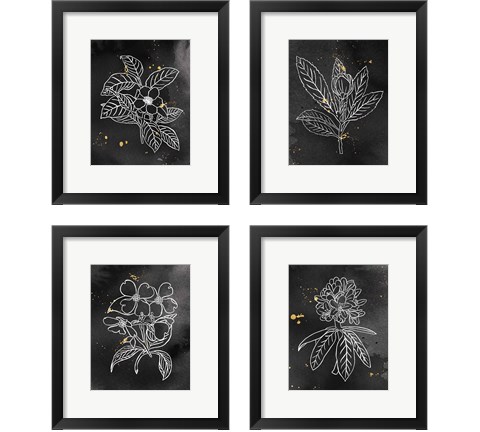 Indigo Blooms Black 4 Piece Framed Art Print Set by Wild Apple Portfolio