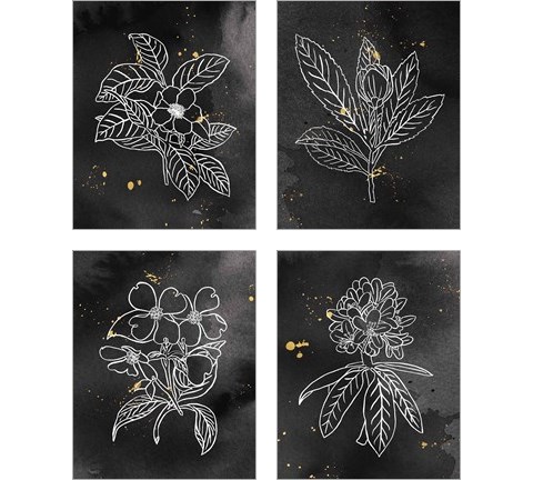 Indigo Blooms Black 4 Piece Art Print Set by Wild Apple Portfolio