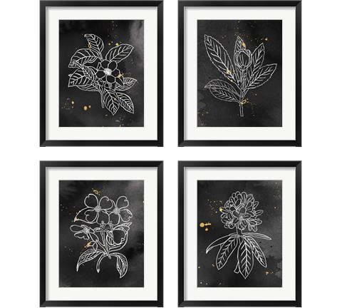 Indigo Blooms Black 4 Piece Framed Art Print Set by Wild Apple Portfolio