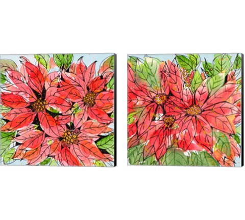 Vibrant Poinsettias 2 Piece Canvas Print Set by Krinlox