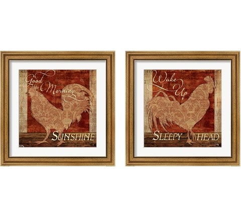 Damask Rooster 2 Piece Framed Art Print Set by Elizabeth Medley