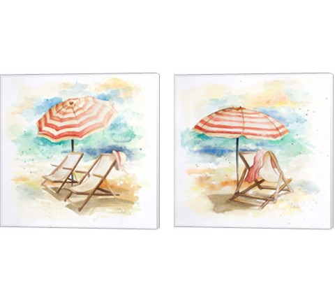 Umbrella On The Beach 2 Piece Canvas Print Set by Patricia Pinto