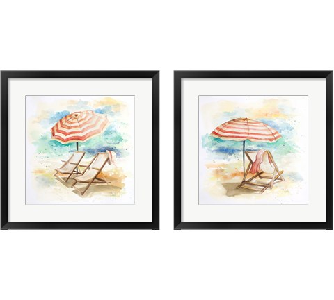 Umbrella On The Beach 2 Piece Framed Art Print Set by Patricia Pinto