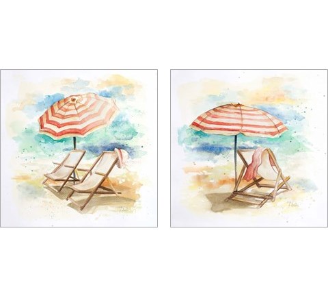 Umbrella On The Beach 2 Piece Art Print Set by Patricia Pinto