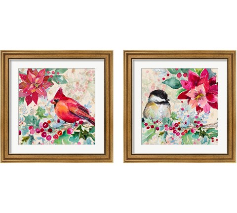 Holiday Poinsettia and Cardinal 2 Piece Framed Art Print Set by Patricia Pinto
